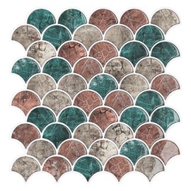 VEELIKE Grunge Fish Scale Backsplash Tile Peel and Stick Kitchen Stick on Backsplash Tile 6 Sheets Boho Peel and Stick Wall Tiles for Bathroom Powder Room Waterproof Adhesive Tile Stickers 12''x12''