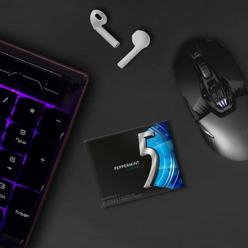 5 GUM Peppermint Cobalt Sugar Free Chewing Gum Bulk, Stimulate