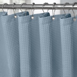 VANZAVANZU Shower Curtain for Bathroom with Metal Hooks Waffle Fabric Shower Curtain Heavy Duty Bath Curtain for Wet Room Bathtub Shower Stall, Weighted Hem, Waterproof - 92 x 182cm (Moonlight Blue)