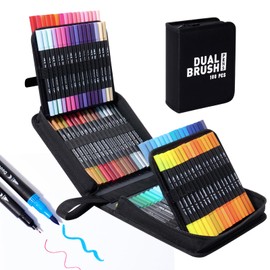 Hopesky 100 Colors Markers for Adult Coloring Books No Bleeding - Dual Tip Art Coloring Markers Set with Foldable Case for Drawing, Painting, Fine Tip and Brush Tip Water Based Brush Pens for Artists