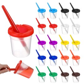 20 PCS No Spill Paint Cups with Lids, Painting Cups and Brushes Set, Spill Proof Paint Brush Cup Art Supplies for Learning Activities