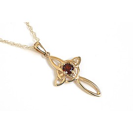 Peninsula Jewellery 9ct Gold Garnet Celtic Weave Cross Pendant Necklace and chain
