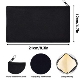 Pack of 10 Blank Fabric Bags, DIY Fabric Bag with Zip, Pencil Case, Cosmetic Bag, Make-Up Bag, Toiletry Bag, Multi-Purpose Canvas Pencil Case (Black)