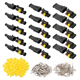 QitinDasen 15 Set Waterproof Car Electrical Connectors, Sealed Waterproof Electrical Connector Plug Socket Kit, for Car Truck Boat (1 Pin/2 Pin/3 Pin)
