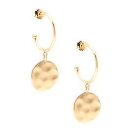ZENZII 18K Gold dangle Earrings for Women Girls With Matte Metal Hammered Medallion Drop (Matt Gold)