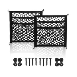 KAKKOII 3 Layer Cargo Net,Small Cargo Net, Universal Mesh Pocket for Trunk RV Boats,Home Storage Stretchable Cargo Pocket Net, 2 Pack with Mounting Screws and Hooks (3 Layer,11.8 x 9.8Inch)