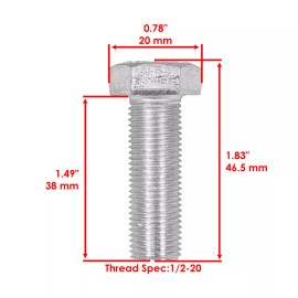 Caltric Hex Bolt Screw with Washer For 1/2-20 x 1 1/2 Grade 8 Fine Thtaad Zinc Plated