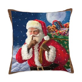 Silent Funny Santa Carrying Sack Christmas Winter Snowy Throw Pillow