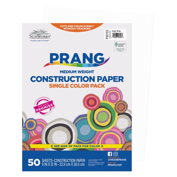 Prang (Formerly SunWorks) Construction Paper, Bright White, 9" x 12", 50 Sheets