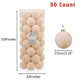 Every Day is Christmas Velvet 50ct 57cm/2.24" Christmas Ornaments, Shatterproof Christmas Tree Ornament Set, Flocking Ball Decorations (Velvet Cream)