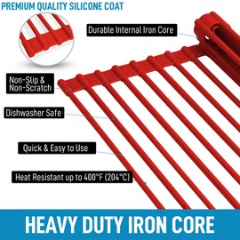 Large 20.5" Multipurpose Roll Up Dish Drying Rack & Trivet - Heavy Duty, Silicone-Coated Stainless Steel Roll Up Rack, Rolls Out Over Any Sink - Versatile Roll Up Sink Drying Rack by Zulay (Red)