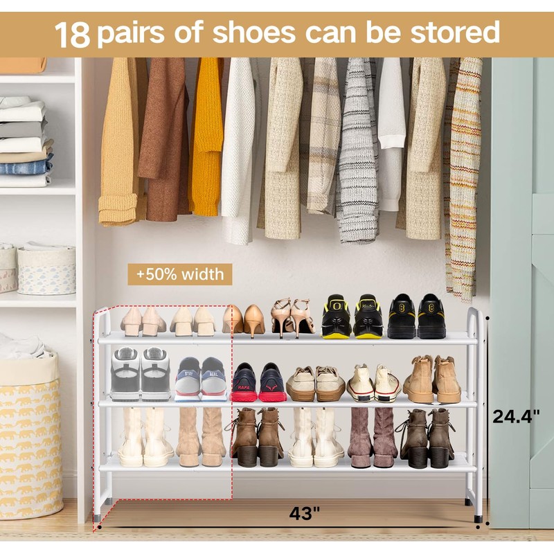 KEETDY 3-Tier Long Shoe Rack for Closet Metal Shoe Organizer