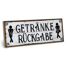 ARTFAVES® Wooden Sign with Saying "Getränkerückgabe" Shabby Chic Vintage Sign Decorative Gift for Bathroom, Toilet, Funny Sayings, Size: 28 x 10 cm