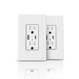 TOPELER - Paquete de 2 tomacorriente USB, cargador de pared tipo C de 4.8 amperios, enchufe eléctrico con puertos USB C/A, receptáculo resistente a manipulaciones de 15 A, placa de pared sin tornillos
