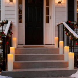 4" x 14" Large Waterproof Outdoor Flameless Candles Battery Operated LED Pillar Candles for Indoor Outdoor Lanterns, White, Long Lasting, Set of 2