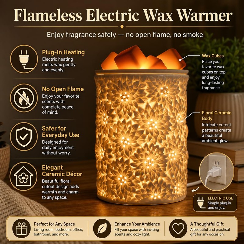 Wax Melt Warmer with Timer White Ceramic Electric Christmas Dimmable
