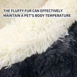 KITTYWOO Dog Bed Round Hooded Plush Cat Cave Self Warming Pet Bed Donut Anti Anxiety Fluffy Pet Bed for Puppy and Kitty