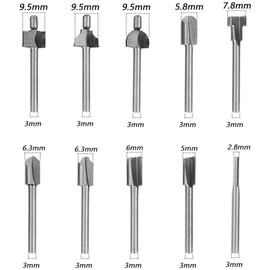 Mesee HSS Router Bits, 1/8 Inch(3mm) Shank Titanium Carbide Engraving Milling Cutter Bit Set Rotary Tools Accessories for DIY Woodworking Carving Trimming Drilling, Set of 10 Pieces