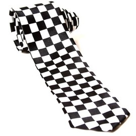 Mens Black & White Check Chequered SKA Polyester Skinny Neck Tie by Wicked Fun