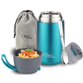 Milu® Thermal Food Container, 450/650/800 ml, Stainless Steel, Warmth Preservation, for Baby Food, Cereals to go, Thermal Lunch Box, Green (800 ml)