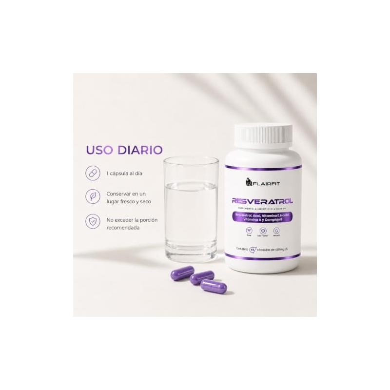 Resveratrol Suplemento Alimenticio, 45 Cápsulas