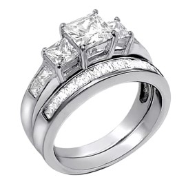 Mabella His Tungsten Hers Sterling Silver Princess Cut CZ Wedding Ring Band Set - 12, 7