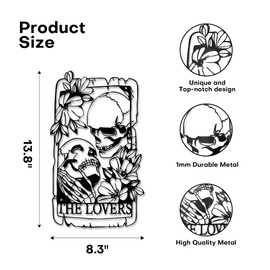 Metal Wall Gothic Room Decor Lovers Skulls Indoor Outdoor Decor, Skull Wall Decor Gothic Home Decor Romantic Metal Wall Art For Patio, Balcony, Living Room, Garden Fence