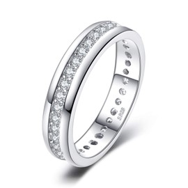 JewelryPalace White Gold Plated 925 Sterling Silver Rings for Women, Channel Set Wedding Band Eternity Ring, Anniversary CZ Simulated Diamond Ring, Girls Womens Jewellery Gifts