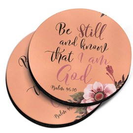 CARIBOU Coasters , Christian Bible Psalm 46:10 Design Absorbent ROUND Fabric Felt Neoprene Car Coasters for Drinks, 2pcs Set