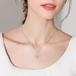 HONGZUAN 925 Sterling Silver Pendant Necklace Sunflower/Butterfly/Ladybug/Dragonfly/Dove/Flower Cross Women Pendent Necklace Gift, Sterling Silver, Zircon