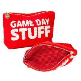 The Darling Effect Makeup Bag for Travel Zipper Soft Pouch Portable Cosmetics Bag for Jewelry Accessory Reusable Organizing Tote Fully Lined Game Day School Tailgate Travel Essentials - 10 Inch (Red)