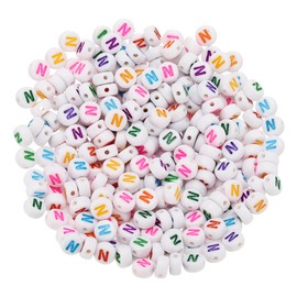 PATIKIL Round Letter Beads, 300 Pcs Letter N Acrylic Alphabet White Beads Colored Letters for Jewelry Making Bracelets Making Necklaces DIY, Multicolor