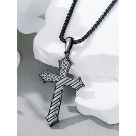 Lypic 925 Sterling Silver Black Cross Necklace American Flag Cross Pendant Necklace with Bible Verse Christian Jewelry Meaningful Religious Gift for Men