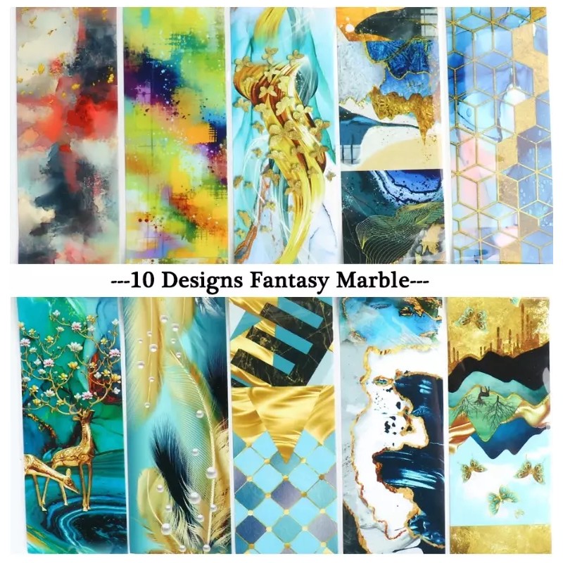 Unbranded 10Pcs Gradient Geometric Floral Nail Art Foil Marble Design