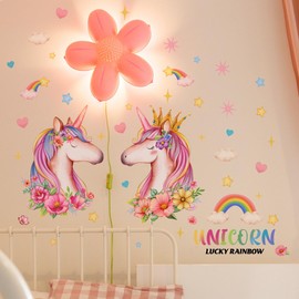 WandSticker4U® - Wall Sticker Unicorns Girls Lucky Rainbow (70 x 80 cm) I Wall Sticker Children's Room Girls Unicorn Rainbow Flowers Stars Wall Sticker Girls Room Princess Decoration