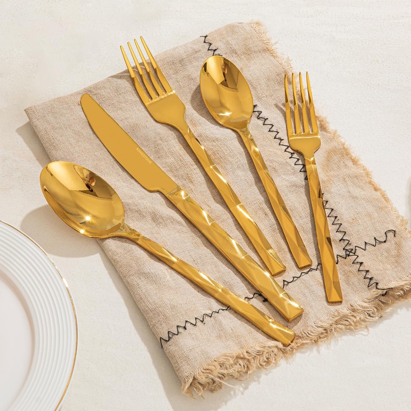 KINGSTONE Gold Silverware Set, Luxury 20 Piece Flatware Set for