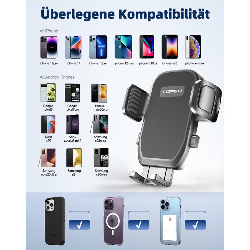 TOPGO Kfz-Halterung für Getränkehalter, verstellbare Kfz-Halterung für Smartphones, schwarz