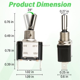 3 PCS LED Lighted Rocker Toggle Switch, 12V SPST 3 Pin 2 Position ON/Off Rocker Switch, 20A Heavy Duty Marine Toggle Switch, Illuminated Toggles Switch for Car RV Vehicles Truck Boat (Green)