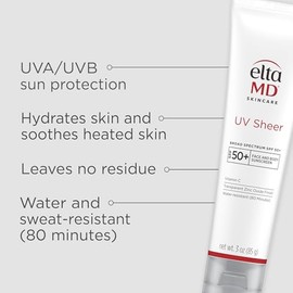 EltaMD UV Sheer Face and Body Sunscreen SPF 50+, No White Cast Sunscreen with Transparent Zinc Oxide and Hyaluronic Acid, Moisturizes and Protects