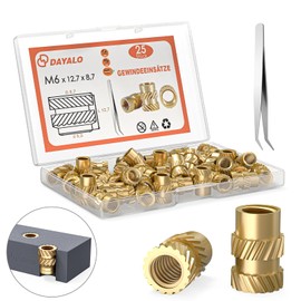 Dayalo M6 Threaded Insert, Pack of 25, M6 x 12.7 x 8.7 Insertion Nuts for 3D Printing Accessories, Brass Threaded Sockets, Can be Used by Heat in 3D Printing Plastic Parts