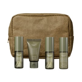 ANDO Men's Skin Care Set with Pouch, Travel Sauna Mini Bottles, Set of 4 (All-in-1 Facial Cleanser, Lotion, Lotion) (1 Week Supply) for Sensitive Skin
