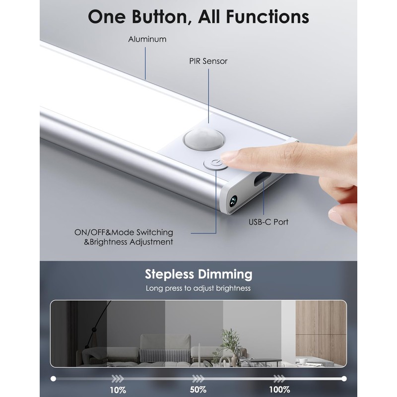 5-Pack Under Cabinet Lighting, Upgraded 2500mAh Rechargeable Under Cabinet Lights
