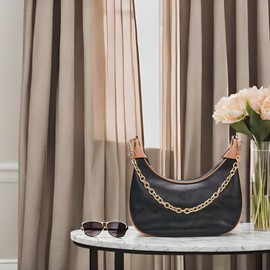 Genuine Leather Crossbody Bags for Women: Small Crescent Shoulder Bag -Trendy Hobo Purse (Black)