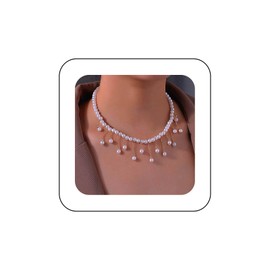 Cimenexe Bohemian Pearl Choker Necklace Round Teardrop Pearl Pendant Necklace Gold Pearl Tassel Collar Necklace Retro Pearl Chain Necklace Jewelry for Women