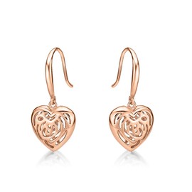 Diamond Treats Rose Gold Plated 925 Sterling Silver Dangling Heart Drop Earrings with Fishhook Backs, Rose Gold Plated Dangle Heart Earrings for Women and Teen Girls,