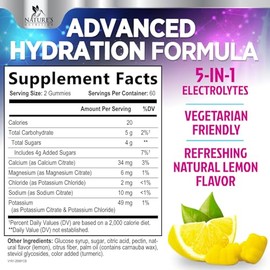 Hydration Electrolyte Gummies - Daily Liquid Replenisher Gummy - Electrolyte Multiplier with Minerals, Potassium & Real Salt - Vegan, Non-GMO - Tasty Lemon Flavor Hydration Electrolytes - 120 Gummies