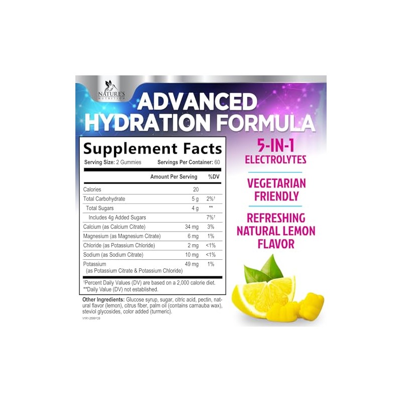 Hydration Electrolyte Gummies - Daily Liquid Replenisher Gummy - Electrolyte