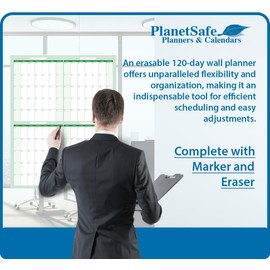 Earth Green, 48" x 32" 120-Day Vertical Wall Calendar - 4 Month Wet & Dry Erasable Wall Planner - Large Monthly Calendar - Complete with marker and eraser