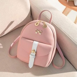 RetroFun Women's Fashion Backpack Casual Small PU Leather Waterproof Backpack Mini Shoulder Bag with Headphone Hole Girls, pink