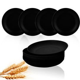 Lazycorner Wheat Straw Dinner Plates Set of 12 Reusable Lightweight Plate for Kitchen Unbreakable Set Alternative for Plastic Disk with - 10 inches Black